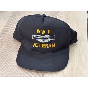 Vintage WW II Veteran Black SnapBack Hat Cap Rifle Made In‎ USA